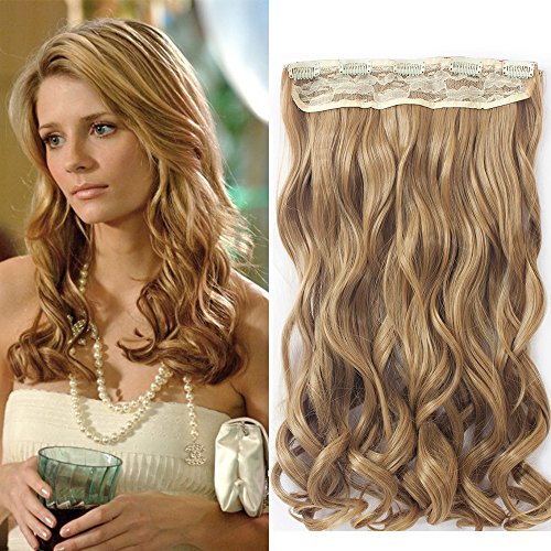 Neverland Beauty One Piece 5 Cilps Clip in Hair Extensions Half Full Head 22 inches Wavy Curly Hair Extension Honey Blonde