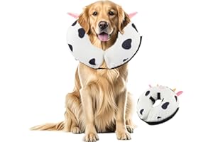 Collier Collerette Gonflable pour Chien Shyllin, Collerette Chien Gonflable avec Velcro Réglable, Collerette Chat, adapté à La Récupération Postopératoire, Anti-Morsure et Anti-Léchage (Vache, L)