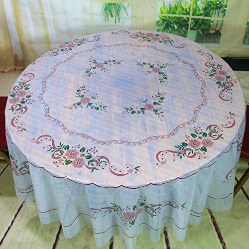 Pastoral Flower Printed PVC Tablecloths Waterproof Oil-proof Plastic Round Tea Table Cloth for Home and Hotel , White , 230cm