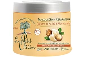 LE PETIT OLIVIER - Masque Soin Réparateur - Karité & Macadamia - Assouplit, Nourrit & Répare En Profondeur - Cheveux Secs Ou Frisés - Sans Silicone - Fabriqué en France - 330 ml