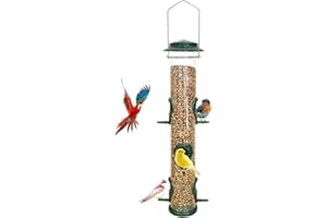 MIXXIDEA Vogelfutterspender aus Metallrohr für den Außenbereich, zum Aufhängen, für Wildvögel, 6 Anschlüsse, hängende Vogelfutterstation, zieht Vögel im Garten, Balkon an (Grün)