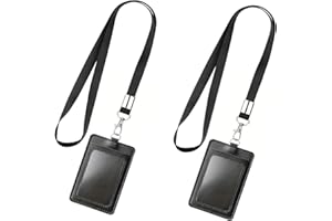 BUYSOW 2pz Porta Badge da Collo in Pelle PU, Nera Vertical Porta Tessera Badge Retrattile con Cordino, Portabadge Collo de ID Libretto Auto Tessere Documenti Viaggio Portanome, Pratico per Ufficio e Scuola