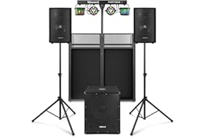 VONYX VX0812BT 2.1 Active DJ Speaker Package with Subwoofer, DJ Setup, Bluetooth, Disco Light Bar & Foldable Booth - Portable System for Pubs, DJs, and Small Venues