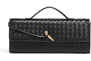 AWUXINE Handmade Woven Evening Bag for Women Casual Clutch Purse Leather Shoulder Handbag Fashion Crossbody Bag