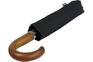 iX-brella - Sombrilla para hombre XXL de 121 cm con mango de madera auténtica y automático de encendido, Negro , 121, Paraguas de bolsillo XXL con encendido automático