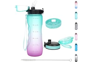 OLDLEY 750ml/25oz Water Bottles with Straw Leakproof Kids Water Bottles for School Plastic Drink Bottles Reusable Hydrate Sports Bottles BPA Free Filter Time Markings Gym Bottles for Women Men