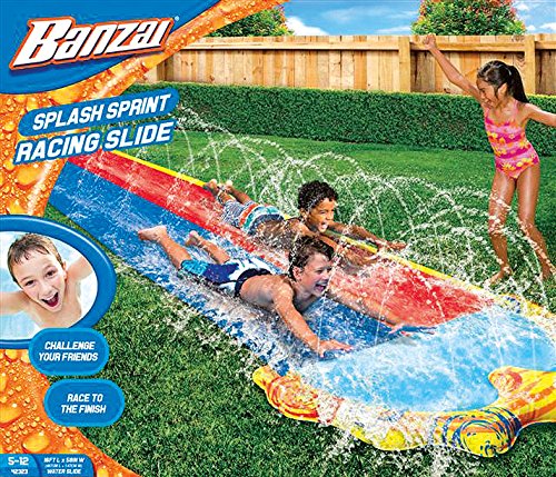 Speed Doppel Wasserbahn Duell Wasserrutsche 487 cm mit Sprinkler - 2