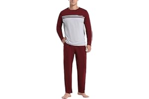 Irdcomps Pyjama Homme Hiver Coton Ensembles de Pyjamas à Chauds Manches Longues Col Rond Vêtements De Nuit Vêtements de Détente pour Hommes Deux Pièces Confortable Doux