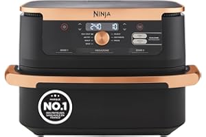 NINJA Foodi FlexDrawer Air Fryer, Dual Zone Avec Séparateur Amovible, Grand Tiroir de 10.4 L, 7-en-1, Double Zone, Pièces Antiadhésives Compatibles Au Lave-Vaisselle, Noir & Cuivre, AF500EUCP