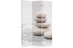 FEEBY FRAMES Feeby Biombo Guijarros 3 Piezas 110x180 cm Unilateral Divisor Plegable Impresión en Lienzo Decoracion Separador de ambientes Moderno Diseño Habitación Salón Oficina Dormitorio Home Office Beige Gris