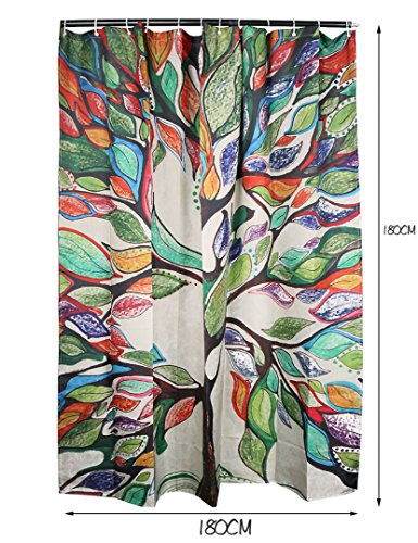 Duschvorhang Anti-Schimmel Wasserdicht Badezimmer Vorhänge Modern Kunst Cartain für Haus Deko mit 12 Kunststoffringen zum Aufhängen (180×180 cm, Bunte Baum) - 3