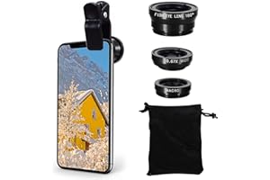 LQRLY Uniwersalny obiektyw aparatu do telefonu, 3 w 1 zestaw obiektywów do aparatu telefonu, obiektyw 180° rybie oko, obiektyw makro, super szeroki obiektyw, uchwyt na telefon i statyw do iPhone'a, Samsung, Huawei