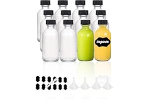 YBCPACK 12 Stück Kleine Flaschen zum Befüllen 120ml Mini Shot Glasflaschen mit Trichter, Etiketten und Stift, Perfekt für Ingwer, schnaps, Likör und andere drinks