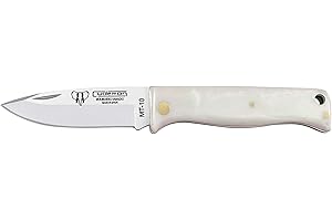 Cudeman Nuevo Modelo 332-B MT-10 Hoja de Acero MoVa 1.4116 de 5,5 cm empuñadura de acrilico nacar Pulido de 6,5 cm para Caza, Pesca, Supervivencia y bushcraft + Portabotellas Regalo