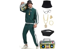 Ezuwail 80s 90s Outfit for Men Retro Tracksuit Halloween Carnival Costumes 80s Sports Suit Jogging Suit 9 Pieces