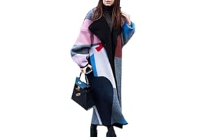 WHZXYDN Autunno E Inverno Moda Colore Abbinato Bavero Stampa Digitale Giacca Cappotto di Lana Double Face Donna