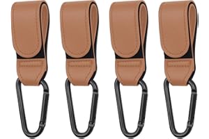 YTUGIL Buggy Clips,PU Leather Pram Clips for Buggy,Pram Hooks for Your Baby Changing Bag,Shopping Bag or Handbag to Any General Purpose Strollers- 4pcs，Brown