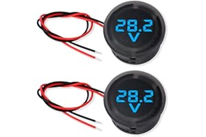 PODAZZ DC4V-100V Voltmeter, LED Digital Waterproof Round 2-Wire Battery Gauge Mini Voltage Display Tester for Cars, Motorcycles, ATVs, Boats, Trucks, Marine Battery Monitors（Blue）