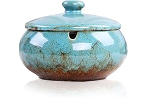 BAYINBROOK Posacenere da Esterno da Tavolo Antivento Vintage, Posacenere Chiuso in Ceramica con Coperchi per Casa Ufficio Balcone Bar, Porta Cenere Sigarette per Esterno o Interno (B)