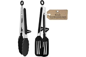 Navani silicone kitchen tongs, 9 inch, set of 2, for cooking & air fryer, black 2-pack
