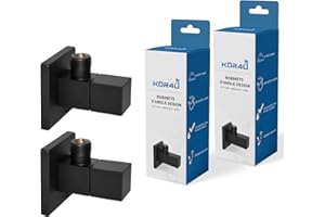 kör4u Lot de 2 robinets d'angle design 1/2 x 3/8" - Noir mat - Vanne d'arrêt d'eau carrée - Avec fermeture rapide - Pour salle de bain et cuisine - Rosaces incluses