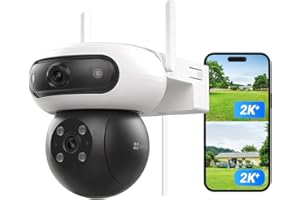 EZVIZ 8MP (4MP+4MP) Telecamera WiFi Esterno con Doppia Lente, Telecamera per Esterni a 360°, Visione Notturna a Colori, Rilevamento Persone/Veicoli, Audio Bidirezionale, Impermeabile, C90 Dual