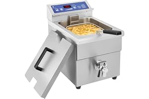 Royal Catering Friteuse à Induction 10L, 3.500W, 60-200°C, avec Vanne de Vidange et Minuterie Electrique Professionnelle Horeca
