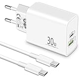 MatauMahi Caricatore USB C 30W e Cavo Tipo C 2m, Alimentatore 2 Porte con PD/QC, Adattatore/Presa/Spina/Caricabatterie Rapido