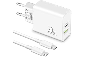 ‎MATAUMAHI MatauMahi Ładowarka USB C 30W z Kablem Typu C 2m, 2-Portowy Zasilacz i Kabel, Szybka Ładowarka z PD3.0/QC3+, Wtyczka USB C Kompatybilny z Samsung S24/S23, Xiaomi, Google Pixel 8/7/6, iPhone 15, iPad
