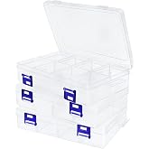 3Pcs 8 Grids Plastic Storage Boxes with Dividers, Transparent Storage Box with Adjustable Compartments, Rectangular Plastic O