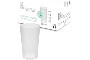LPF LE PETIT FOURNISSEUR - Lot de 50 Gobelets réutilisables 25cl (33cl à ras-bord) - Polypropylène (PP) alimentaire rigide - Gobelets plastique durables - Compatible lave-vaisselle - Couleur Givrée
