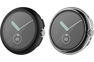 MoKo 2 Pack Hard PC Case Compatible with Google Pixel Watch 2/Pixel Watch with Tempered Glass Screen Protector, Ultra-Thin Protective Case Overall Cover, Black/Clear