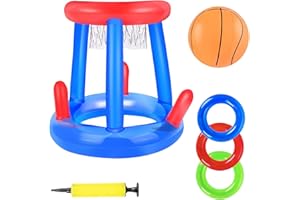 CUVZORA Basketspiel Schwimmbad aufblasbar, Korbkorb für Schwimmbad und Strand, Schwimmbad Spiele für Kinder und Erwachsene, Schwimmendes Zubehör für Sommeraktivitäten, Kit mit Pumpe und Kugeln