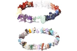 ARZASGO Chakra Natural Gemstones Bracelet Colourful Crystal Stretch Wrist Chip Bracelets for Women Girl's Yoga Meditation Prayer Healing Protection