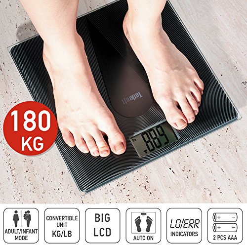 Tatkraft Happy Digital Personenwaage Anti-Rutsch Personenwaage mit Hartglasplattform mit Kleinkind-Modus Hochpräzise mit großem LCD-Display Schwarz 180KG - 3