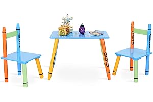 DREAMADE Ensemble Table et 2 Chaises Enfant en Bois avec Forme de Crayon pour Trvailler,Manger,Dessiner,Jouer Filles et Garçons 60 x 36,5 x 42CM Coloré