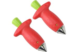 SMARTMASTER Strawberry Huller Stem Remover, 2Pcs Strawberry Huller Tool Stainless Steel Strawberry Huller Leaf Remover Fruit Corers Tool Red Fruit Coring Easily Romove Fruits Stem Kitchen Tools