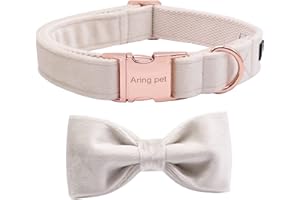 ARING PET Bow Tie Dog Collar Velvet Dog Collars with Removable Bow Tie, Adjustable Soft Velvet Bow Collar Gift for Girls and Boys, Comfortable Dog Collar