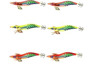 YFPICO 6pcs Turluttes Leurres Luminieux Squid Jigs Leurre Crevette pour La Pêche des Seiches et Calamars 3.5#