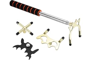 PATIKIL Support de Queue de Billard Rétractable, Accessoire de Queue de Billard en EVA avec Tête de Pont en Métal Amovible Basse/Haute/Croisée pour Compétition de Billard, Or/Noir