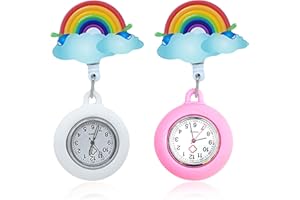uinnossvc 2pcs Nurse Fob Watch Rainbow Nurse Watch Hanging Pocket Watches Silicone Clip-on Nursing Watch