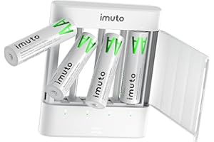 imuto 1.5V AA Batterie ricaricabili LiFePO4 (4 pezzi) con caricabatterie rapido, 2000mwh ad alta capacità e 1.5V a tensione costante doppio A Pile Ricaricabili, oltre 1600 cicli Batteria AA LiFePO4