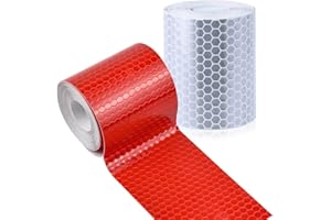 Nastro Riflettente Adesivo, 2 Pcs 5cm * 3m XCOZU Nastro Riflettentes Adesivo ad Alta Intensità, Nastro Catarifrangente Adesivo Impianti di Trasporto Stradale Promemoria di Sicurezza, Bianco e Rosso