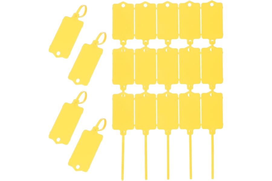 PATIKIL 50pcs Plastic Waterproof Blank Labels Transport Seal Tags Key Storage Tags Reusable Hanging Tags for Luggage Tags,Yellow 2.48 x 1.46"