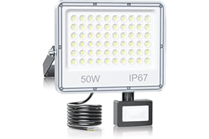 YIQIBRO Security Lights Outdoor Motion Sensor 50W - 5000LM IP67 Waterproof LED Security Lights with Motion Sensor Mains Powered, 7000K Cold White Pir Floodlight Outdoor for Garden, Patio(1 Pack)