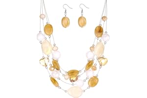 FULU AUTUMN Boho Layered Beaded Necklaces for Women Statement Multi-Strand Bead Necklace Jewellery Gifts for Women