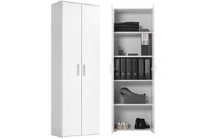 ‎MOKEBO mokebo® 'The Long' Multi-Purpose Cabinet, 60 cm Wide Filing Cabinet, Office Cabinet or Shoe Cabinet 60 x 180 x 34 cm (W x H x D), also Suitable as a Storage Cabinet, Made of Wood, White