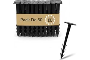 BAKOKI Lot de 50 piquets d'ancrage en plastique - Résistants aux UV - Construction nervurée et ardillon - Tête large - Idéal pour toile anti-mauvaises herbes, géotextile, paillis, pelouse
