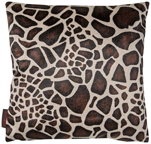 Wendekissenbezug 40 x 40 cm – Deko Kissen Hülle im Safari Look mit Giraffe Motiv auf der Vorderseite – Rückseite in Fell Optik - 2