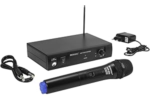 Omnitronic VHF-101 Funkmikrofon-System 201.60MHz | Empfangseinheit und Handmikrofon in PLL-Technik | Handmikrofon mit Stummschaltung und Farbmarkierung | Reichweite bei Sichtkontakt ca. 30 Meter